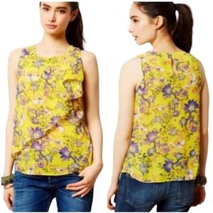 HD In Paris Yellow Sungarden Floral Tank Top size 0. Ruffle Blouse Anthropologie